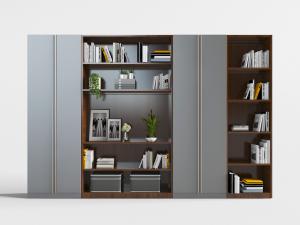 现代灰色装饰柜书柜组合