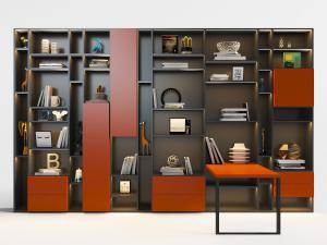 现代黑色、红色撞色开放式装饰柜、书柜