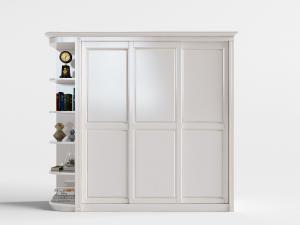 现代白色带开放式收纳推拉门衣柜