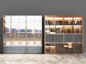 新中式玻璃柜门的更衣柜、衣柜组合