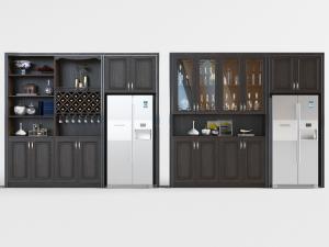 新中式嵌入冰箱的餐边柜、酒柜