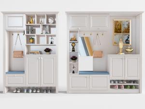 简欧白色带有口字纹理柜门的鞋柜、玄关柜