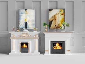 欧式装饰火焰、雕花的壁炉