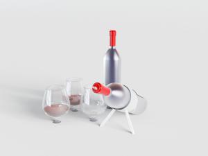 红酒瓶和装有红酒的高脚杯3d模型 红酒瓶和装有红酒的高脚杯