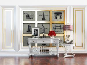 欧式白色雕花餐边柜、边几