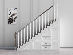 简欧白色栏杆带收纳的楼梯3d模型 简欧白色栏杆带收纳的楼梯