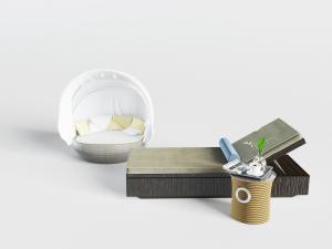 新中式可调整靠背高度的躺椅和圆形休闲椅