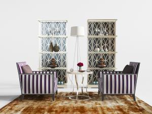 美式条纹图案的单人沙发、茶几和装饰柜3d模型 美式条纹图案的单人沙发、茶几和装饰柜