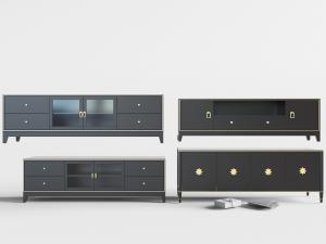 新中式黑色电视柜组合
