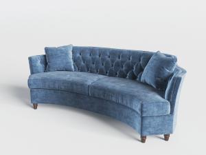 简欧蓝色弧形软包靠背的多人沙发