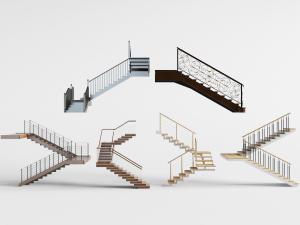 现代转角楼梯组合3d模型 现代转角楼梯组合