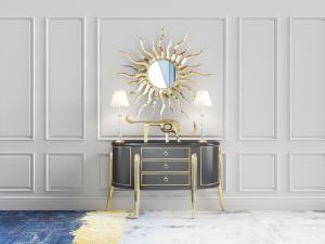 欧式金色斜腿玄关柜、装饰柜和太阳装饰镜3d模型 欧式金色斜腿玄关柜、装饰柜和太阳装饰镜