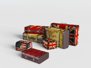 带有米字国旗图案的复古行李箱3d模型 带有米字国旗图案的复古行李箱