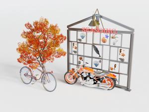 放在树下的自行车、摩托车