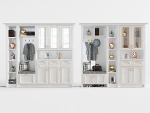 简欧白色带有装饰收纳的玄关柜、鞋柜