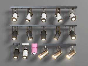 现代工业风带轨道的筒灯、射灯