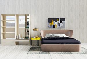 新中式浅咖啡色皮革双人床、床头柜