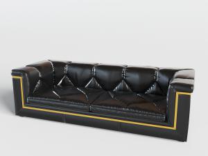 简欧黑色带金边的真皮多人沙发3d模型 简欧黑色带金边的真皮多人沙发