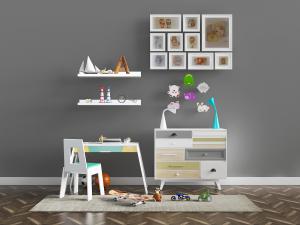 现代儿童书桌椅、装饰柜和照片墙3d模型 现代儿童书桌椅、装饰柜和照片墙