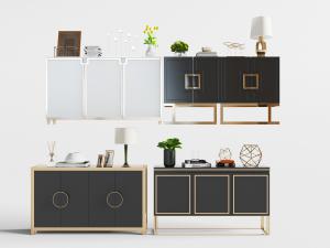 新中式装饰金属雕花构件的装饰柜、玄关柜