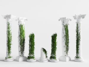 欧式白色爬满藤蔓的罗马柱、半段残柱