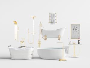 欧式白色陶瓷浴盆和淋浴头