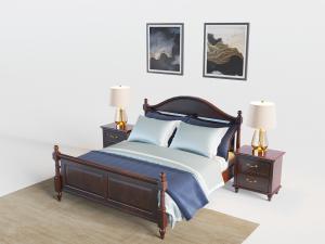 欧式实木雕花床头双人床和床头柜