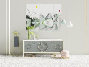 新中式带有立体花朵装饰的玄关柜3d模型 新中式带有立体花朵装饰的玄关柜