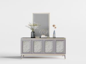 新中式带有金边装饰的浅灰色玄关柜、装饰柜3d模型 新中式带有金边装饰的浅灰色玄关柜、装饰柜