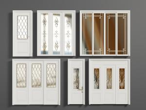 简欧装饰金色雕花的玻璃推拉门、平开门