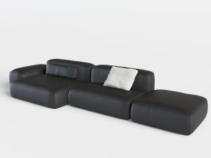 现代黑色块状拼接多人沙发