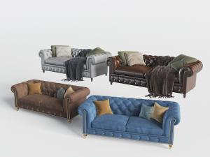 欧式软包靠背铆钉装饰的多人沙发3d模型 欧式软包靠背铆钉装饰的多人沙发