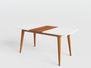 北欧实木白色和实木色拼接台面的餐桌