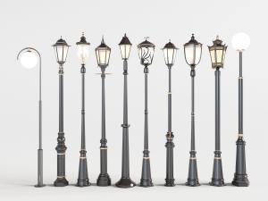 欧式广场带玻璃灯罩的路灯组合