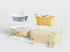 欧式带有花纹装饰的浴盆、实木浴缸