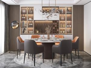 现代轻奢餐厅餐桌椅酒柜