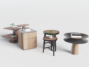 新中式实木圆形、方形边几、角几组合3d模型 新中式实木圆形、方形边几、角几组合