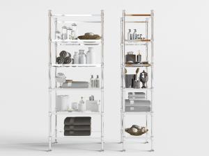 现代不锈钢收纳架上的毛巾卫浴小件