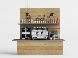 现代实木饮料料理台上的饮料机、杯盘厨房用品