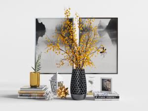 新中式花瓶花卉、书摆件组合