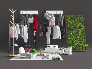 北欧衣服架、衣帽架、收纳箱、植物画框3d模型 北欧衣服架、衣帽架、收纳箱、植物画框