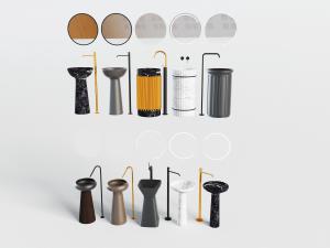 北欧洗手盆、洗手台、落地水龙头、圆镜