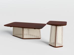 新中式长方形、方形网状支撑的茶几和边几3d模型 新中式长方形、方形网状支撑的茶几和边几