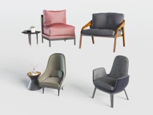 北欧单人沙发椅、边几3d模型 北欧单人沙发椅、边几