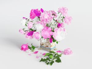 中式牡丹花描金花瓶花卉