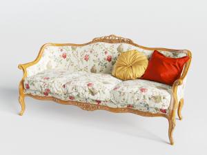 欧式田园花朵图案的雕花多人沙发3d模型 欧式田园花朵图案的雕花多人沙发