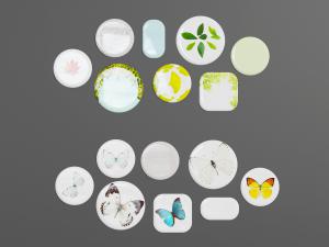 欧式墙面圆形蝴蝶、植物装饰盘子