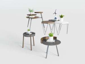 新中式圆形茶几、六边形拼接茶几和角几3d模型 新中式圆形茶几、六边形拼接茶几和角几