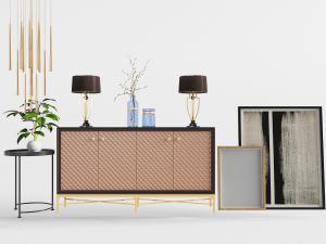 新中式轻奢边柜、角几3d模型 新中式轻奢边柜、角几