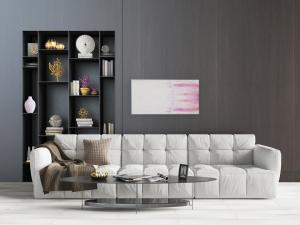 现代白色布艺软包多人沙发3d模型 现代白色布艺软包多人沙发